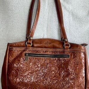 Patricia Nash large brown tooled leather handbag